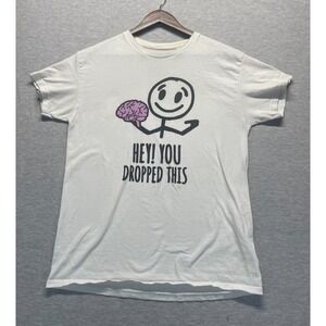 DOM Hey! You Dropped This T-Shirt Mens M White Stick Figure Holding a Pink Brain